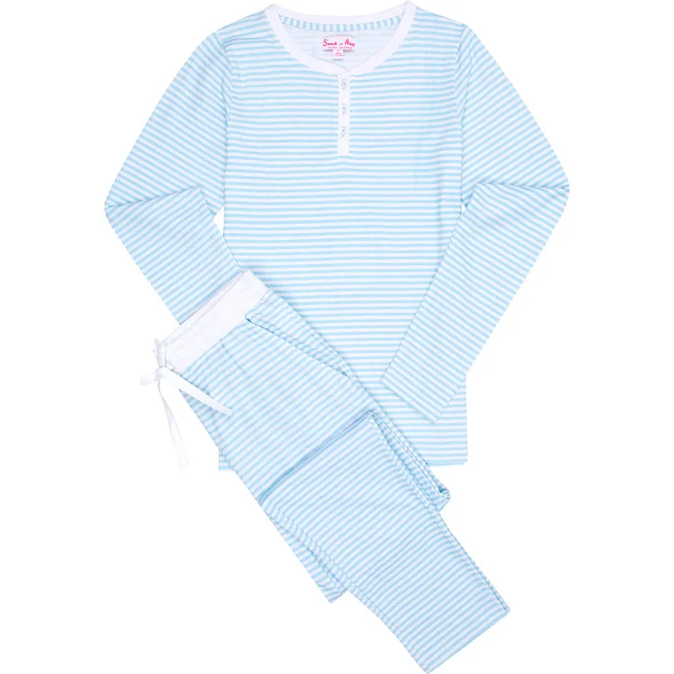 Women's Sky Blue Jersey Long PJ Set Recycled Jersey Tee