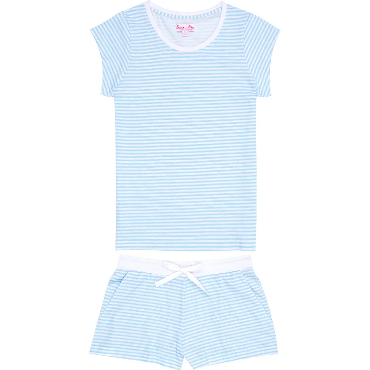 Women's Sky Blue Jersey Short PJ Set Sustainable Jersey Tee