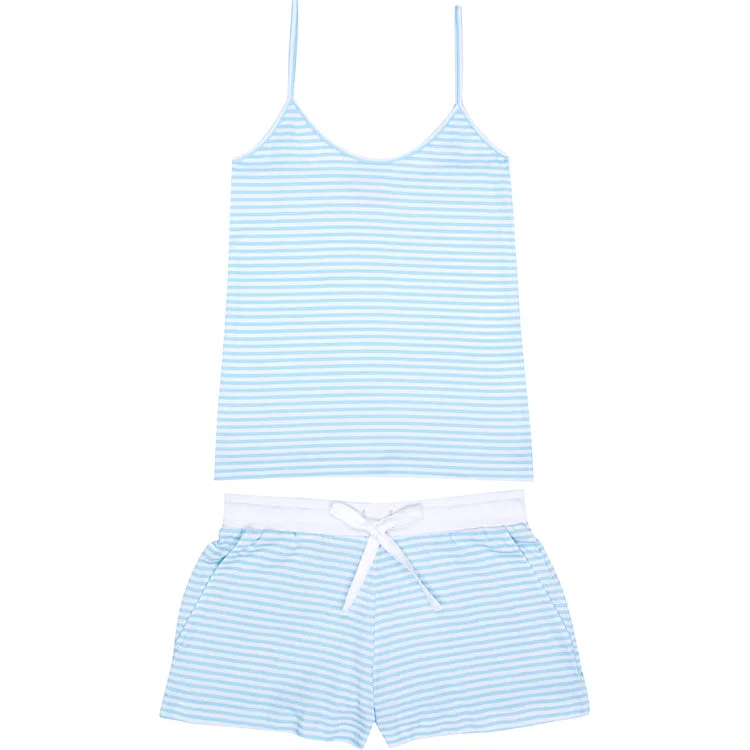 Women's Sky Blue Stripe Jersey Camisole Set Luxury Jersey Tee