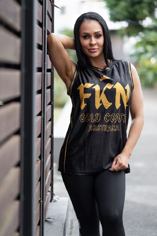 FKN GOLD | Women's Gym Training Basketball Jersey | Black & Gold Mint Green Jersey Tee