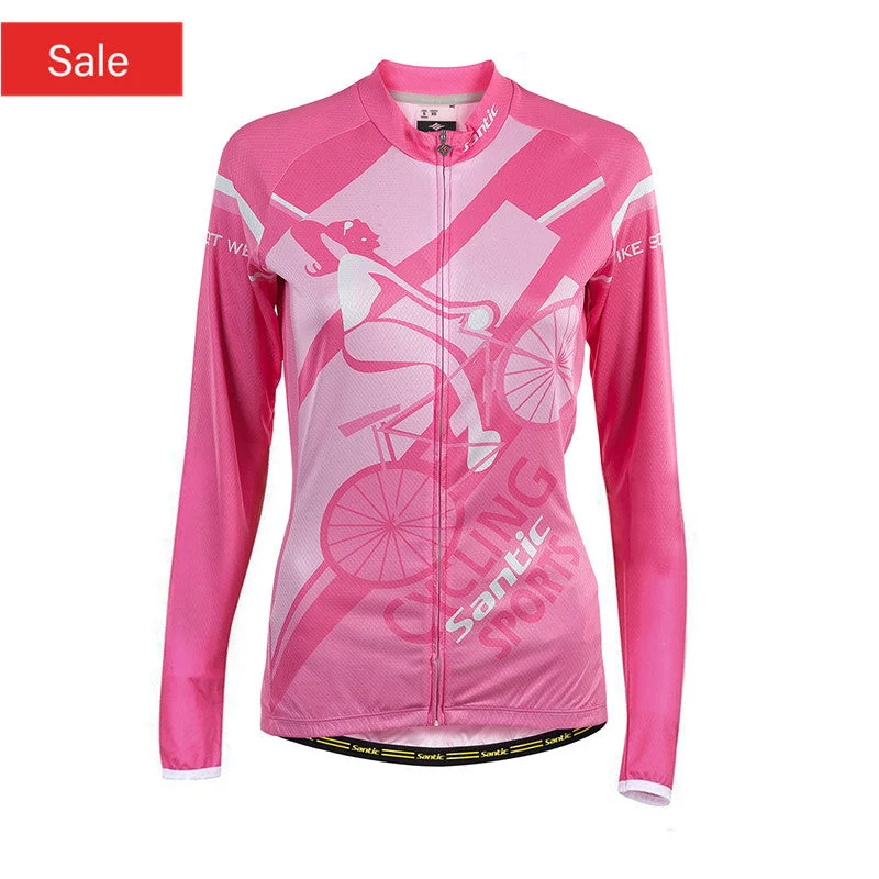 Santic Yiren Pink Women Jersey Long Sleeve Mesh Fabric Inside Striped Jersey Top