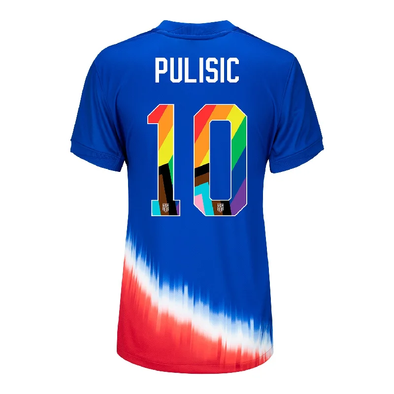 Women's Nike USMNT 2024 Pride-Themed Away Pulisic 10 Stadium Jersey Beige Jersey Tee