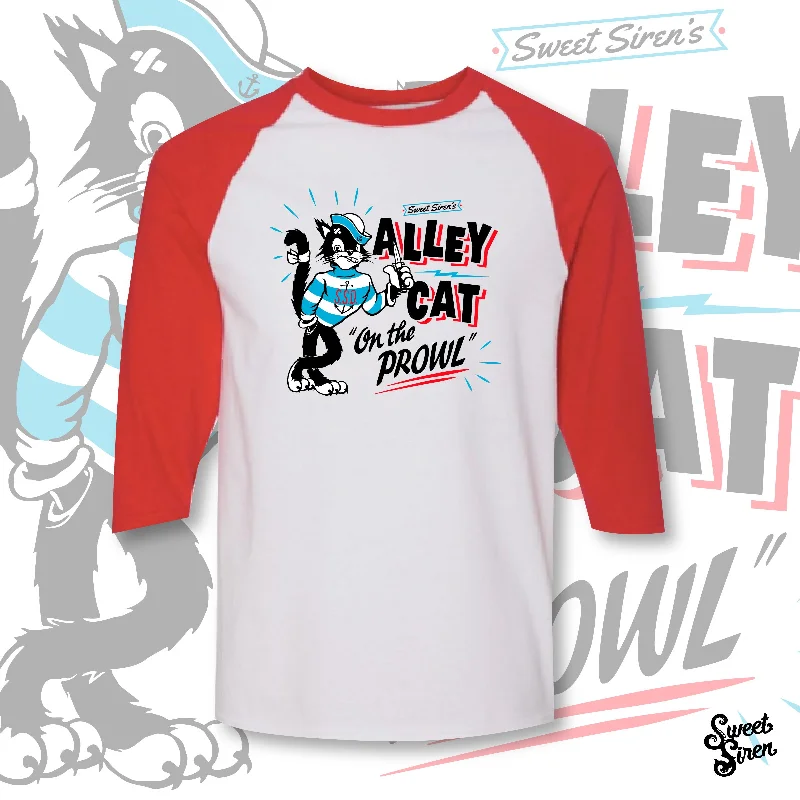 Alley Cat on the Prowl - Unisex 3/4 Sleeve Baseball Tee Houndstooth Herringbone Solid