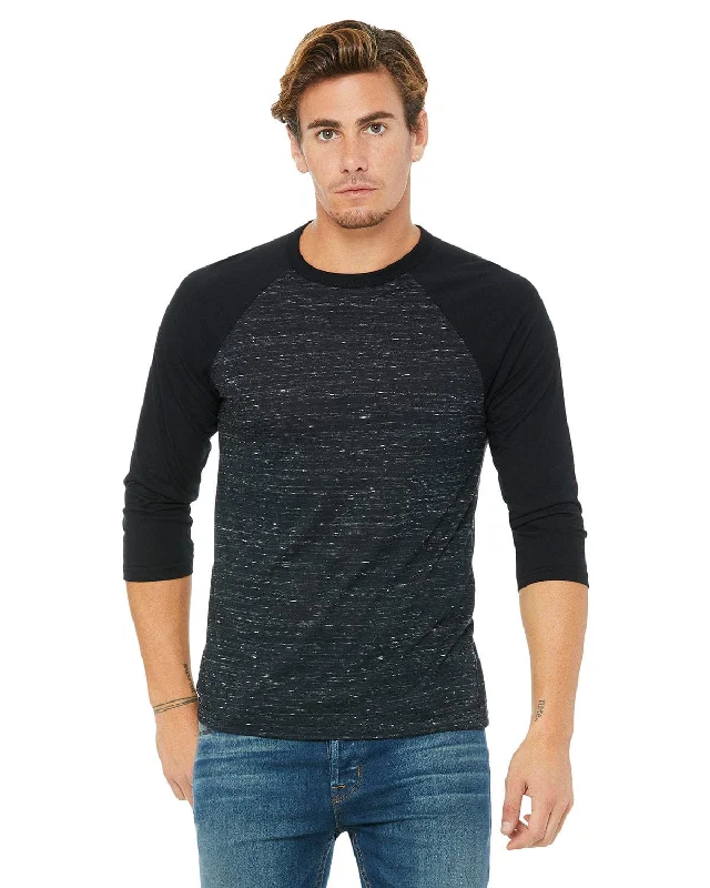 Bella+Canvas Unisex Triblend 3/4-Sleeve Baseball T-Shirt | Blck Mrble/ Blck Collared Crew Neck Turtle Neck