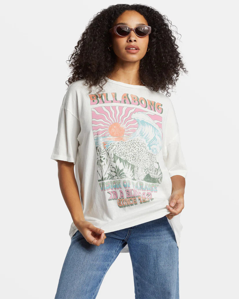 BILLABONG VISION OF PARADISE OVERSIZED WOMENS TEE - SALT CRYSTAL WHITE Ribbed Striped Patterned