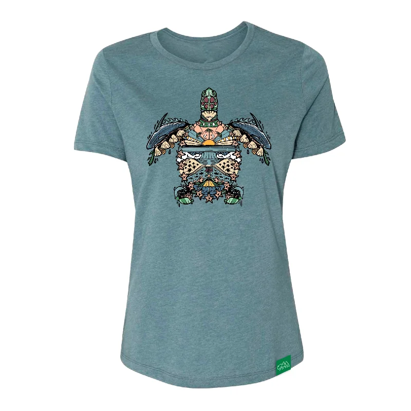 Boho Sea Turtle Women's Relaxed T-Shirt Print Jacquard Patchwork