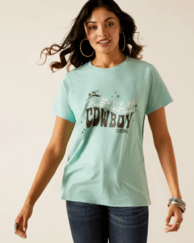 Ariat Women's Aqua Heather Cowboy Tee 10048642 V-Neck T-Shirt Long Sleeve Cotton