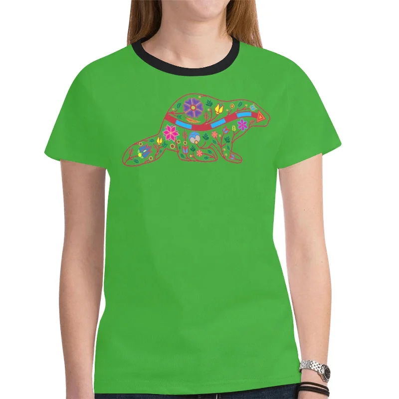 Floral Beaver Spirit Guide (Green) T-shirt for Women Chenille Blend Fleece Blend Nylon Blend