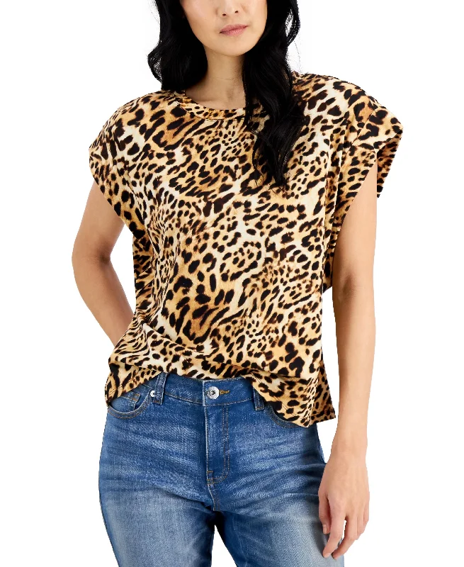 INC International Concepts Womens Animal Print T-Shirt Chenille Blend Fleece Blend Nylon Blend