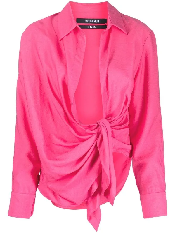 Jacquemus Shirts Pink Hooded Caped Shawl Collar