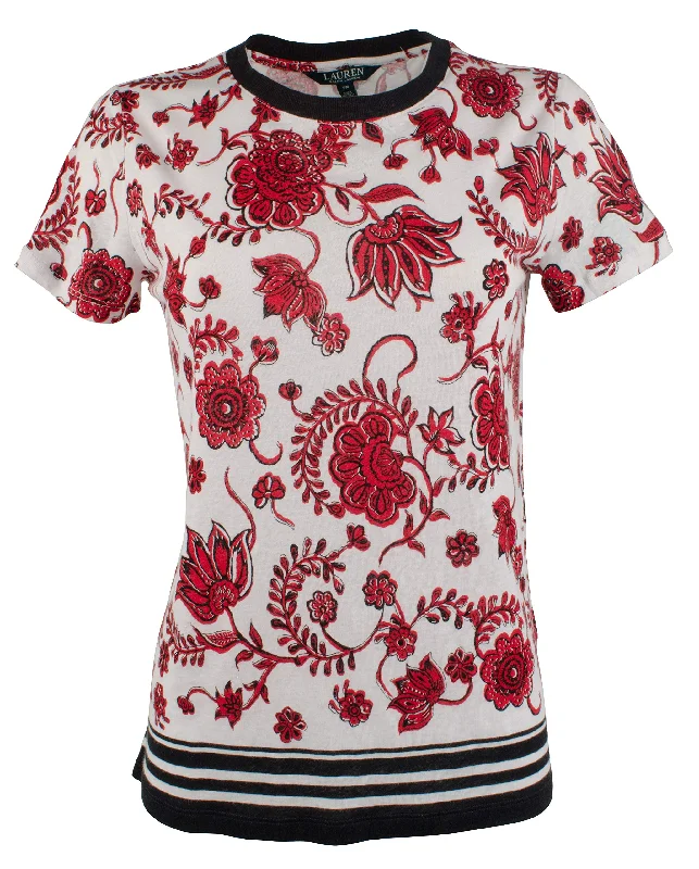 Lauren Ralph Lauren Womens Plus Linen Floral T-Shirt Zippered Front Buttoned Front Snap Front