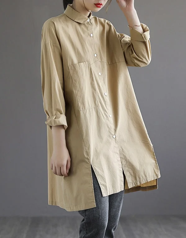 Loose Solid Color Mid-length Shirt Print Jacquard Patchwork