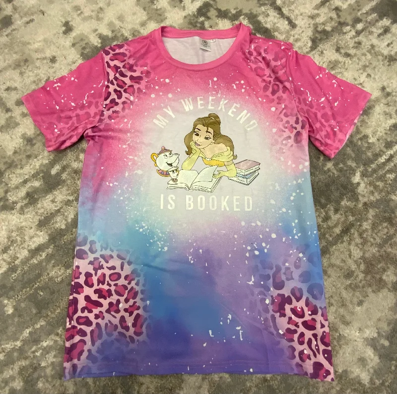 MY WEEKEND IS BOOKED-Beauty and the Beast Sparkle Design- Cheetah-Splatter-Pink, Blue, Purple Bleach T-shirt Nylon Fabric Polyester Fabric Spandex Fabric