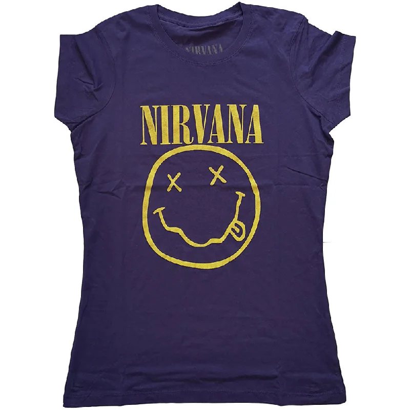 Nirvana Yellow Smiley Ladies T-Shirt Handmade Hand-knitted Hand-woven