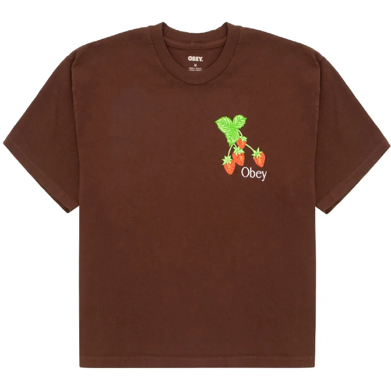 Obey Womens Strawberry Bunch Tee Java Brown Anti-Pilling Machine Wash Handmade