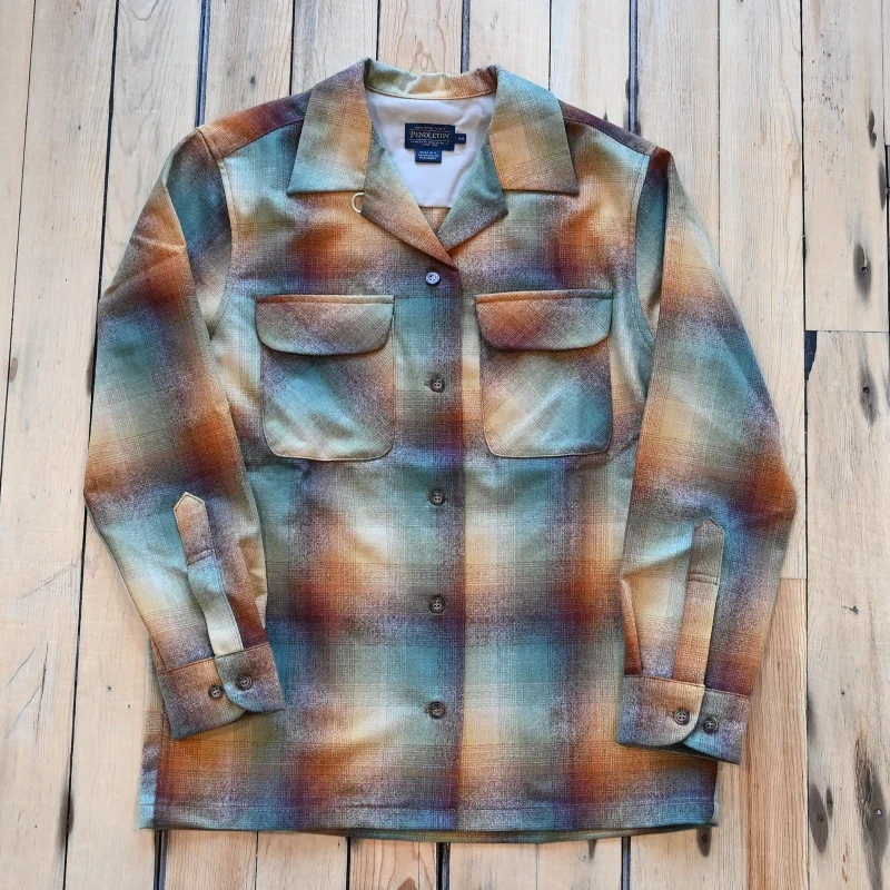 Pendleton Boyfriend Board Shirt Gold/Green Ombre Nylon Fabric Polyester Fabric Spandex Fabric