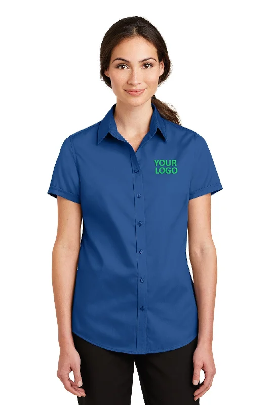 Port Authority Ladies Short Sleeve SuperPro Branded Twill Shirts, True Blue Elegant Classic Vintage