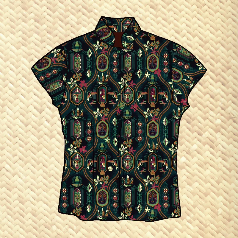 LAST CHANCE, 'Polynesian Paradise' Classic Aloha Button Up-Shirt - Womens Houndstooth Herringbone Solid LAST CHANCE, 'Polynesian Paradise' Classic Aloha Button Up-Shirt - Womens Houndstooth Herringbone Solid