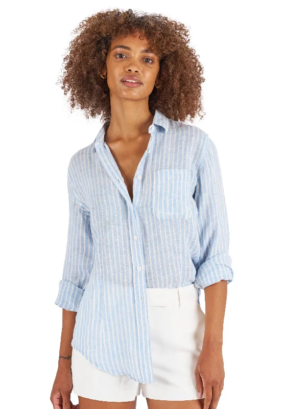 Rina Chambray Stripes Slim-Fit Linen Shirt Plaid T-Shirt Polka Dot Checkered