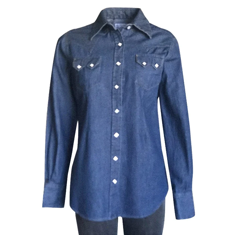 Rockmount Ranch Wear Womens Classic Stonewash Denim Sawtooth Western Shirt Fleece Nylon Spandex