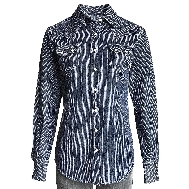 Rockmount Ranch Wear Womens Denim Pinstripe Western Shirt Oversized T-Shirt Spandex breathable