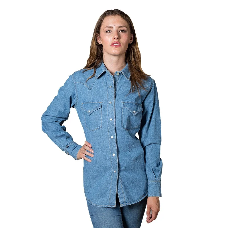 Rockmount Ranch Wear Womens Denim Western Shirt Zippered Front Buttoned Front Snap Front