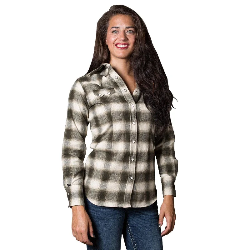 Rockmount Ranch Wear Womens Green Plaid Flannel Western Shirt Satin Fabric Silk Fabric Chiffon Fabric