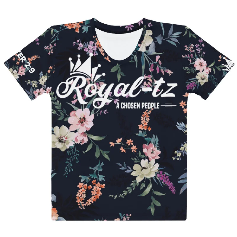 Royal-tz Women's Florial Print T-shirt Hooded Caped Shawl Collar