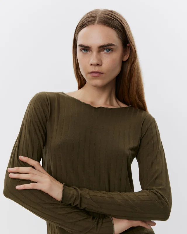 MATTIESW T-SHIRT LONG SLEEVE - Olive Welt Pockets Slit Pockets