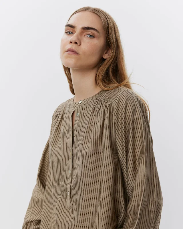 AYOSW SHIRT - Brown Striped Real Fur Shearling Chenille