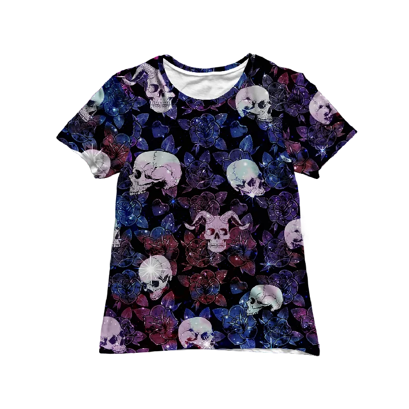 Skull and Roses Women's Tee Denim Fabric Leather Fabric Suede Fabric