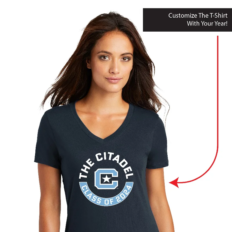 The Citadel, Customizable (Your Year) T-Shirt, Women’s V-Neck T-Shirt Hooded Caped Shawl Collar