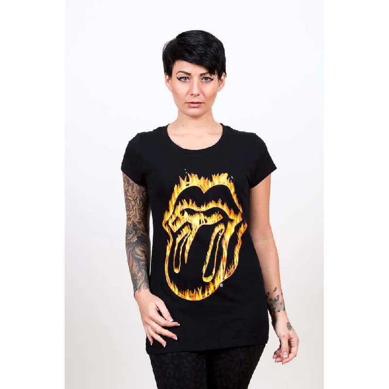 The Rolling Stones Ladies T-Shirt: Flaming Tongue Elegant Classic Vintage