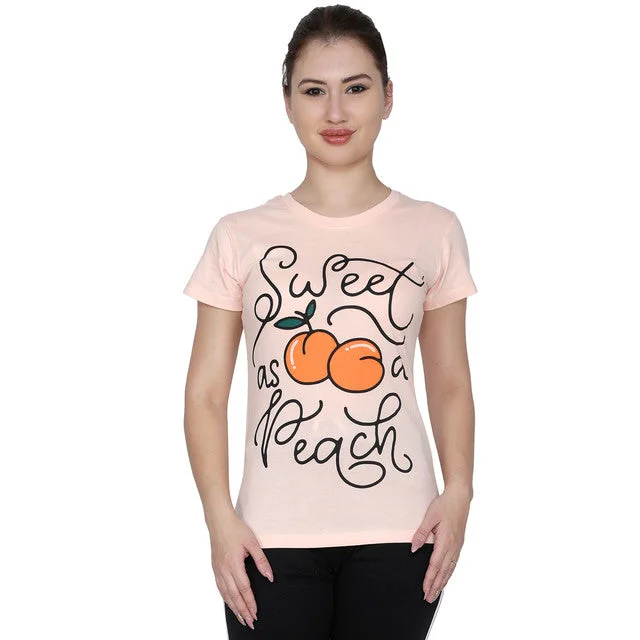 T.T. Women Slim Fit Printed Round Neck Printed T-Shirt Peach Collared Crew Neck Turtle Neck