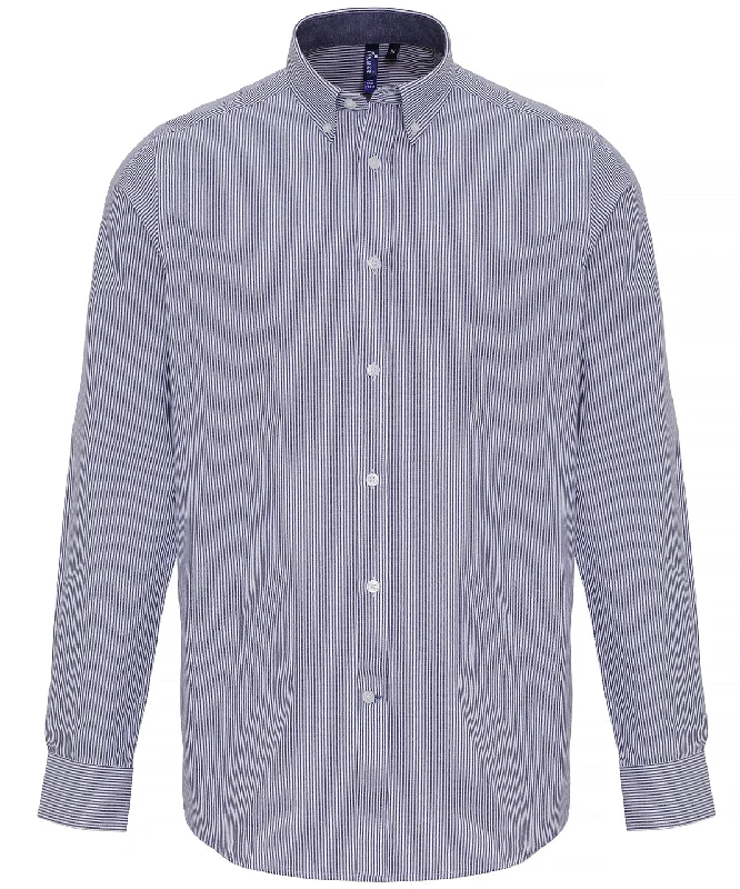 White/Navy - Cotton-rich Oxford stripes shirt Cozy Warm Stylish