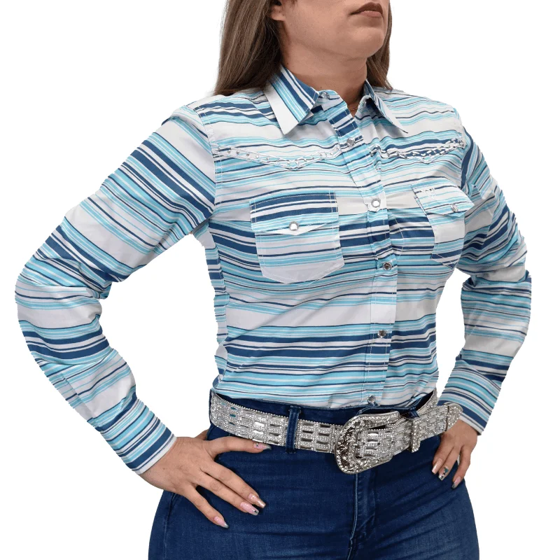 Women's Cowgirl Hardware Turquoise Beach Serape Long Sleeve Western Shirt Modern Contemporary Chic