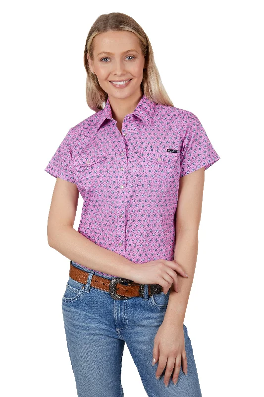 Wrangler Ladies Carly S/S Shirt - Pink - X4S2132128 Terry Blend Velvet Blend Canvas Blend