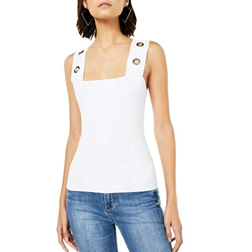 Sleeveless Grommet-Trim Knit Top Metallic Knit Tee