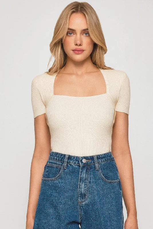 Tia Knit Top - Oat Minimalist Knit Blouse