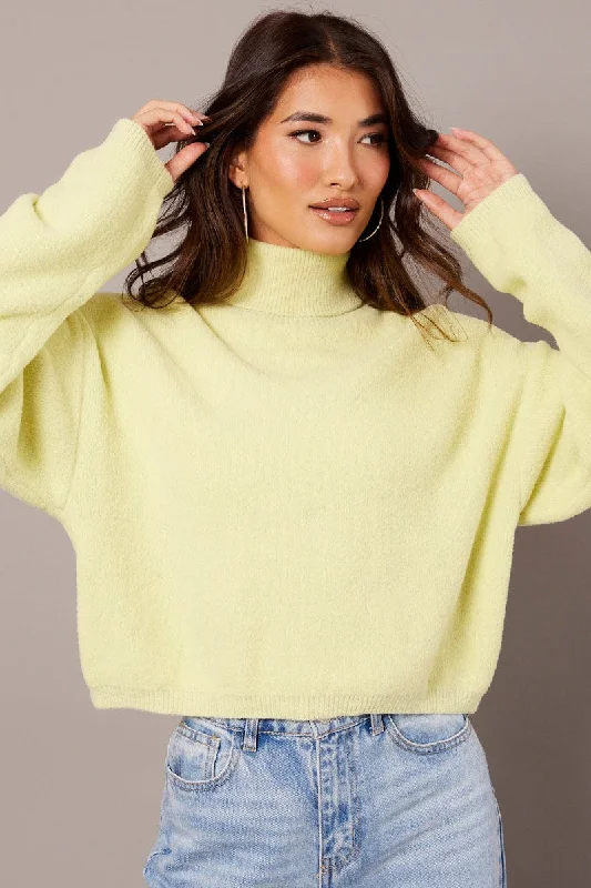 Green Knit Top Long Sleeve High Neck Fluffy Silk Knit Top