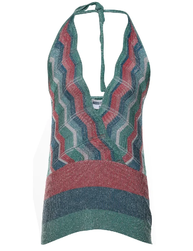 Lurex Thread Pattern Multi-Colour Knit Top - XL Warm Knit Tee