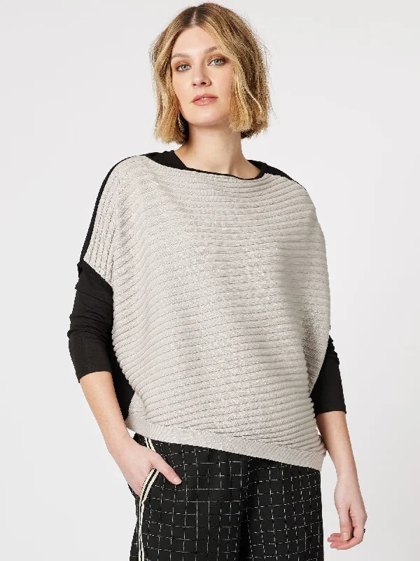 Monochrome Asymmetric Knit Top - Black/Oatmeal Striped Knit Top