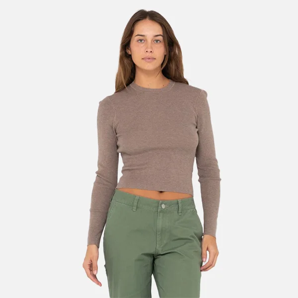 Rusty Amelia Skimmer Long Sleeve Knit Top - Cappuccino Off Shoulder Knit Top