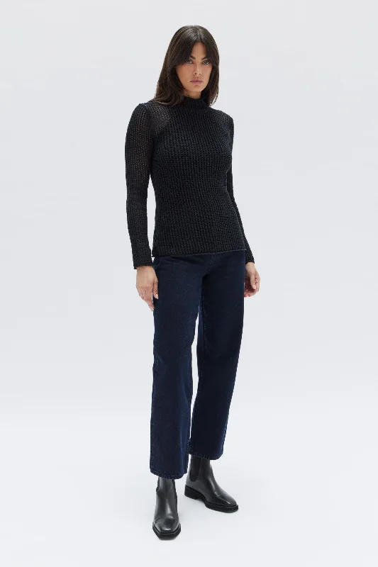 Salina Waffle Knit Top Polo Neck Knit Top