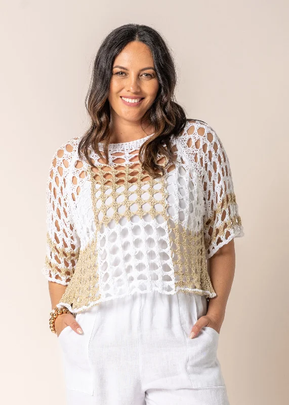 Sparkle Knit Top in Gold Animal Print Knit Blouse