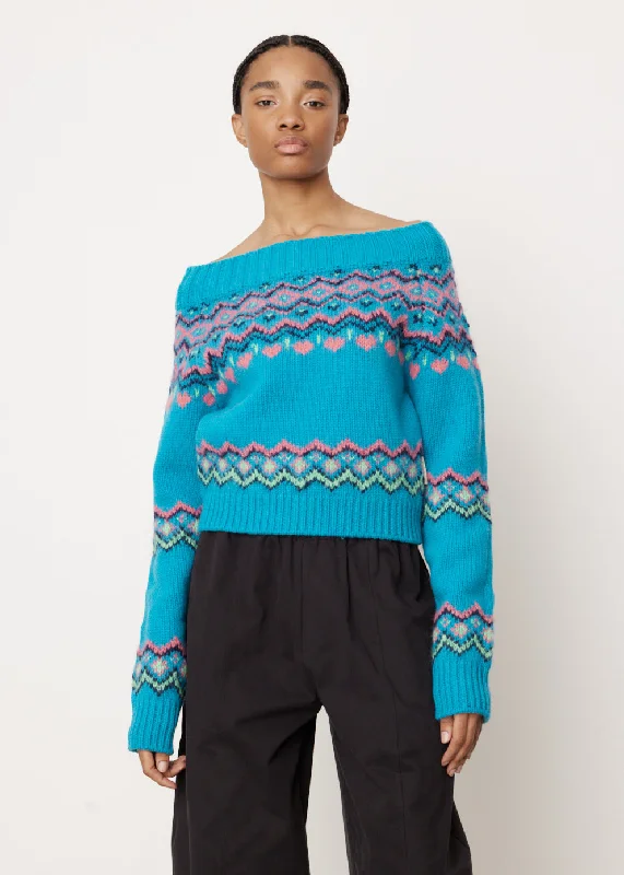 Tako Nordic Off-Shoulder Knit Top Striped Knit Top