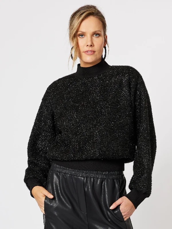 Twilight Metallic Sparkle Knit Top - Black Eco-Friendly Knit Top