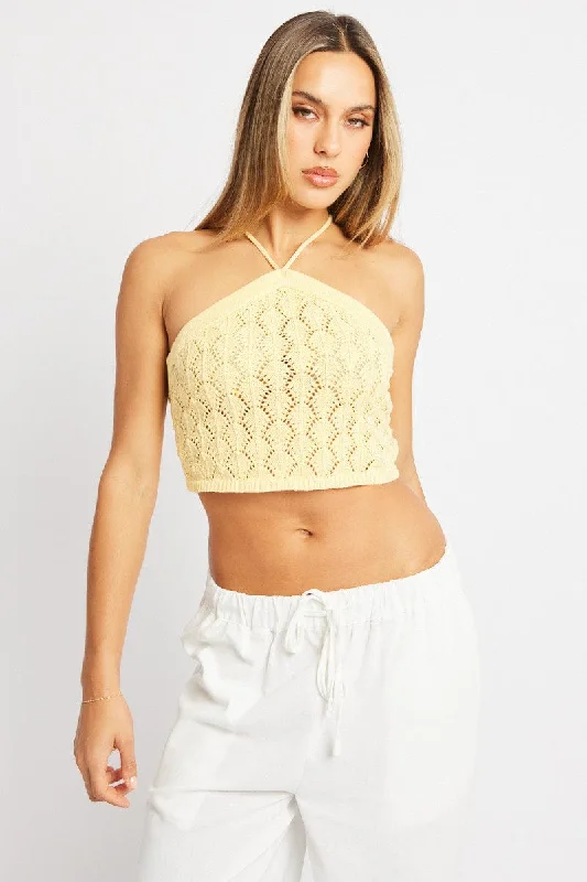 Yellow Halter Neck Knit Top Turquoise Knit Top