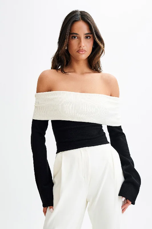 Yoko Contrast Overlay Knit Top - Black/White Limited Edition Knit Top