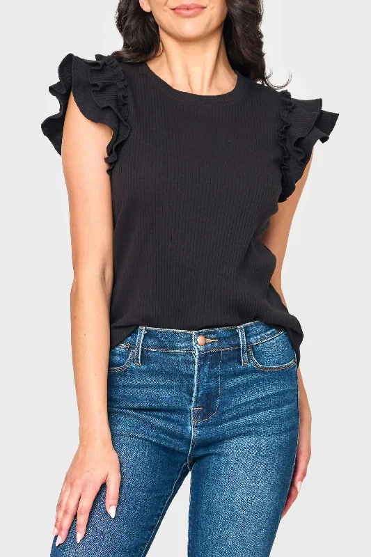 Flutter Sleeve Rib Knit Top Chic Knit Top